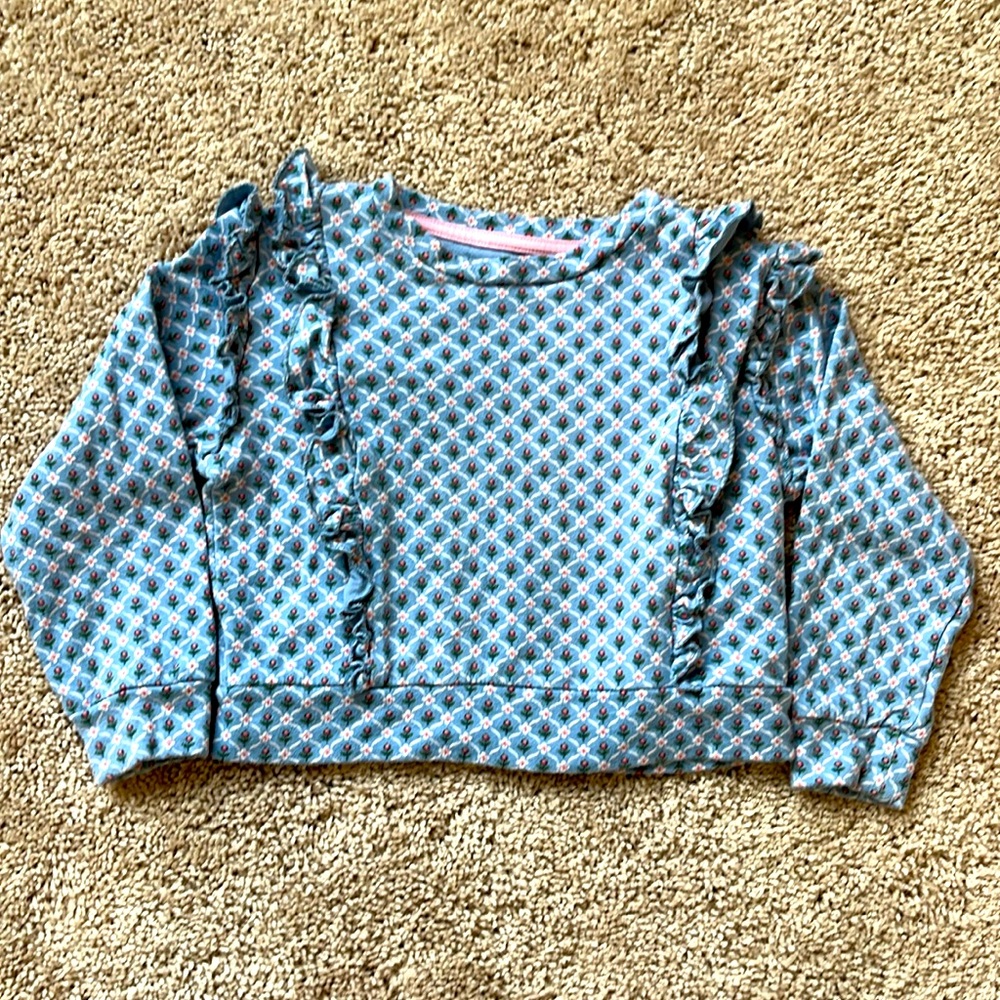 Mini Boden Teal Blue Floral Ruffle Sweatshirt